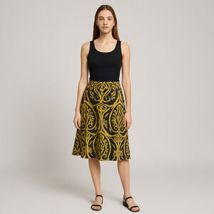 LuLaRoe Girls Navy Blue Yellow Swing Skirt Size 12